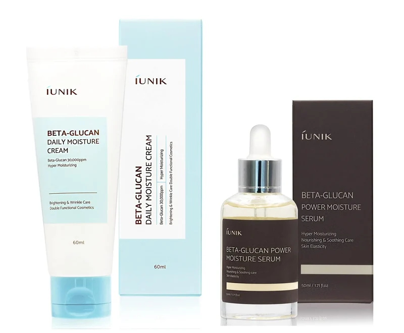 IUNIK Beta Glucan Daily Moisture Cream 60ml + iUNIK Beta Glucan Power Moisture Serum 50ml, Deep Intense Hydration