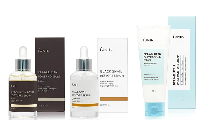 iUNIK Beta Glucan Power Moisture Serum 50ml + iUNIK Black Snail Restore Serum 50ml + IUNIK Beta Glucan Daily Moisture Cream 60ml
