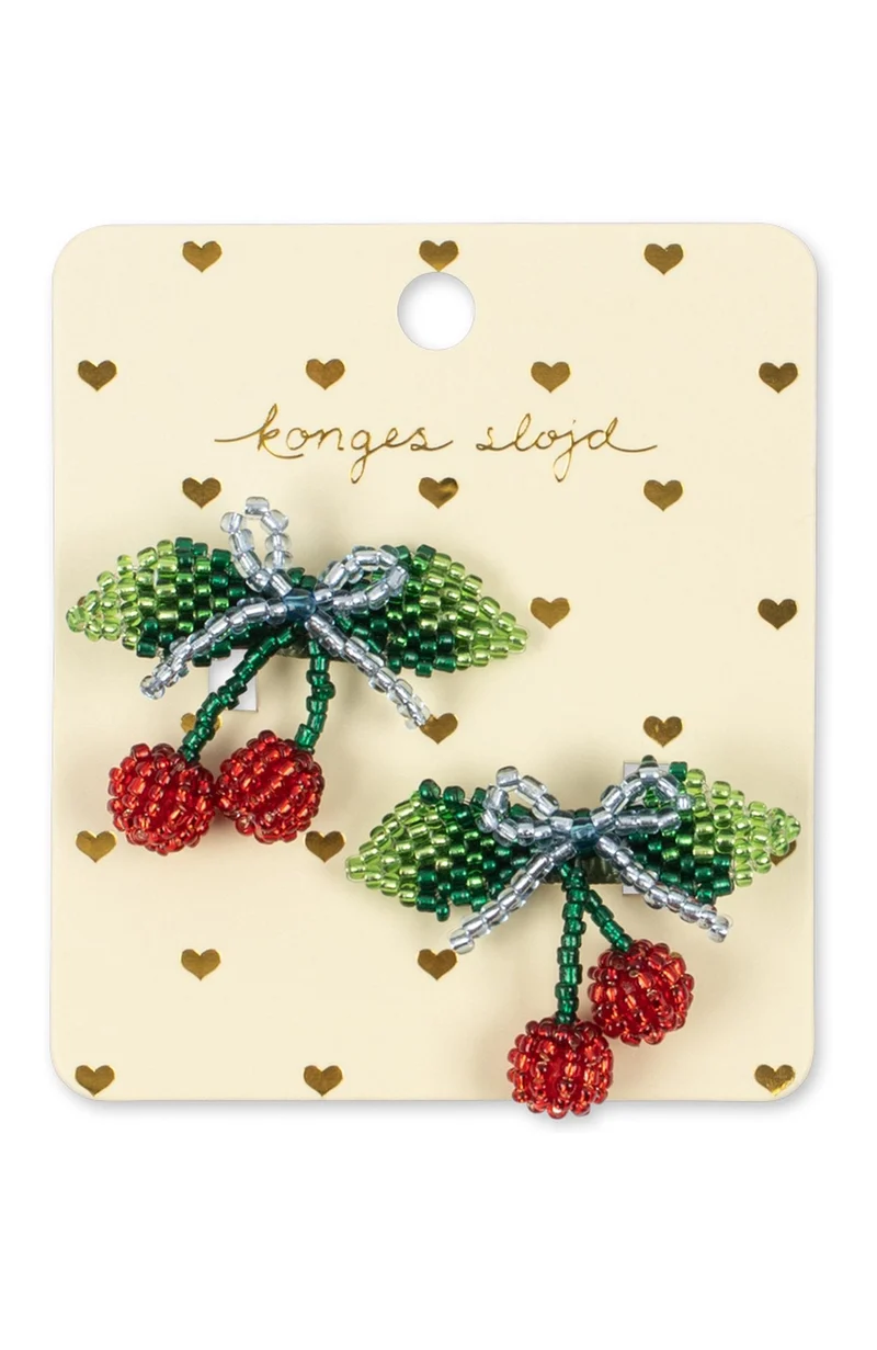 2 Pack Beaded Cherry Bow Hair Clip - Cherry