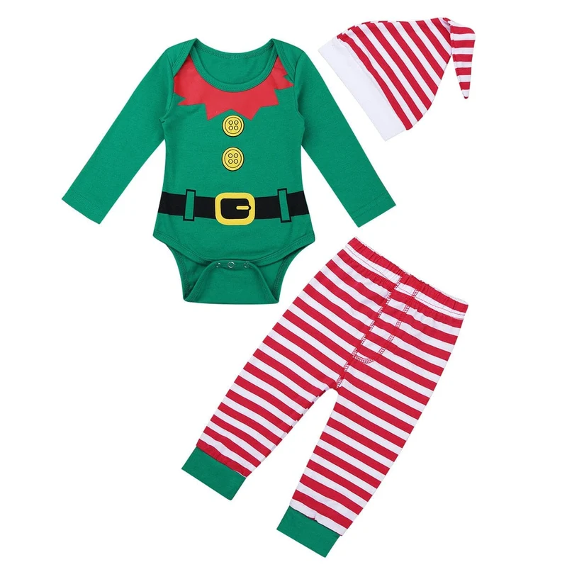 Baby Christmas Romper Pant Hat Outfits