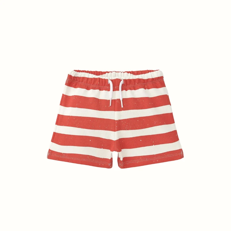 Randiga sommarshorts i bomull – röd/vit