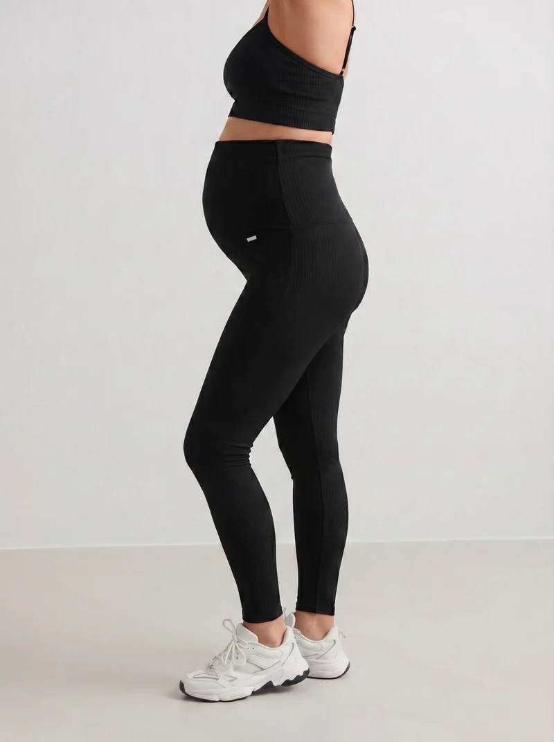Black Ribbed Seamless Maternity Tights