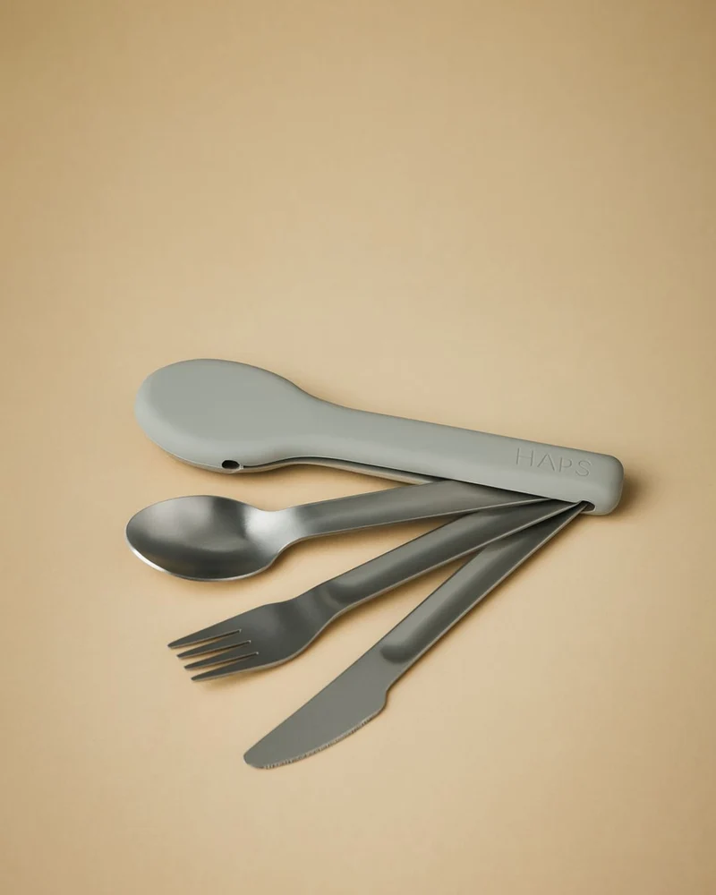 Haps Nordic - junior bestik sæt med etui - oyster grey
