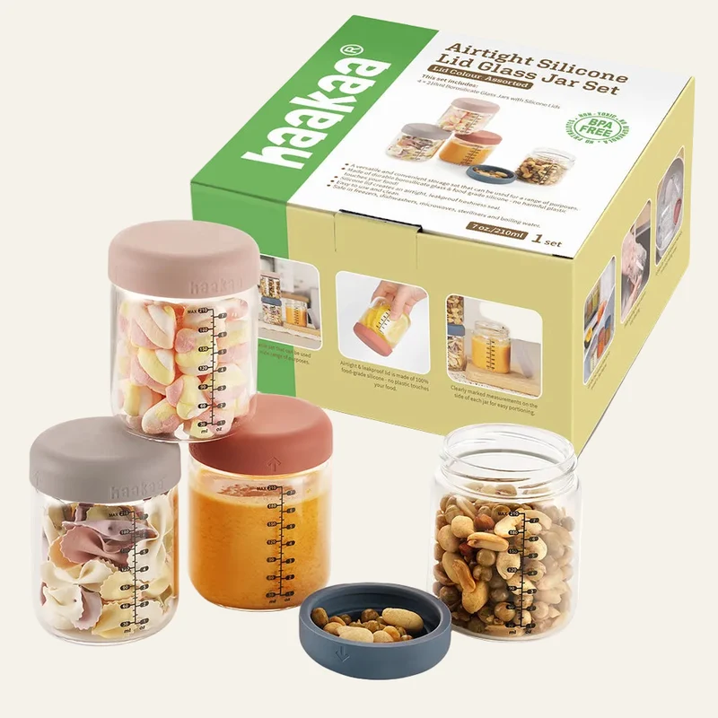 Haakaa Sealed Glass Storage Jar Set - 4 x 7 oz Glass Jars