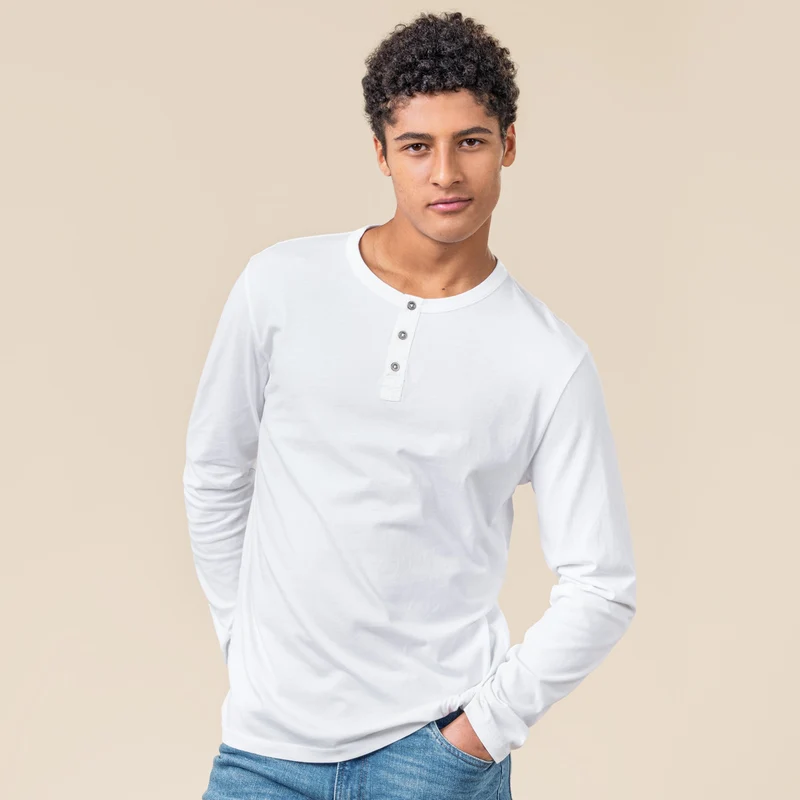 Living Crafts - herre - langærmet t-shirt m. knapper - hvid