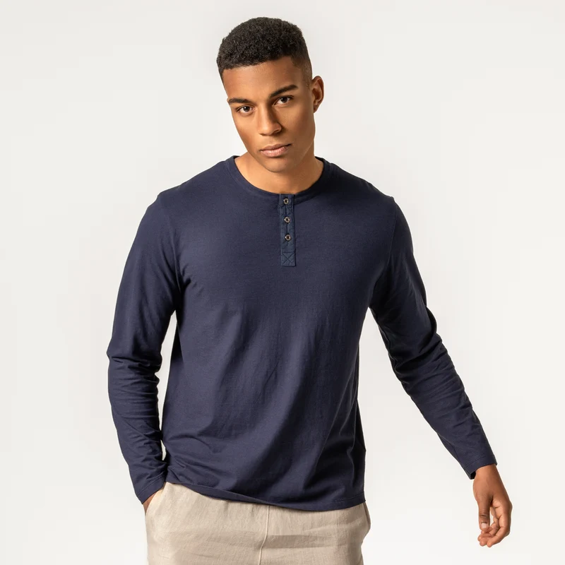 Living Crafts - herre - langærmet t-shirt m. knapper - deep sea