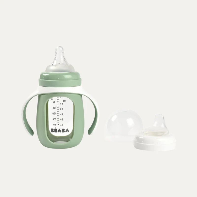 2-In-1 Glass Baby Bottle to Glass Training Sippy Cup, 7 Oz (Rain)