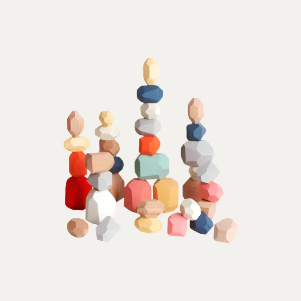 36 PCS Wooden Sorting Stacking Rocks Stones