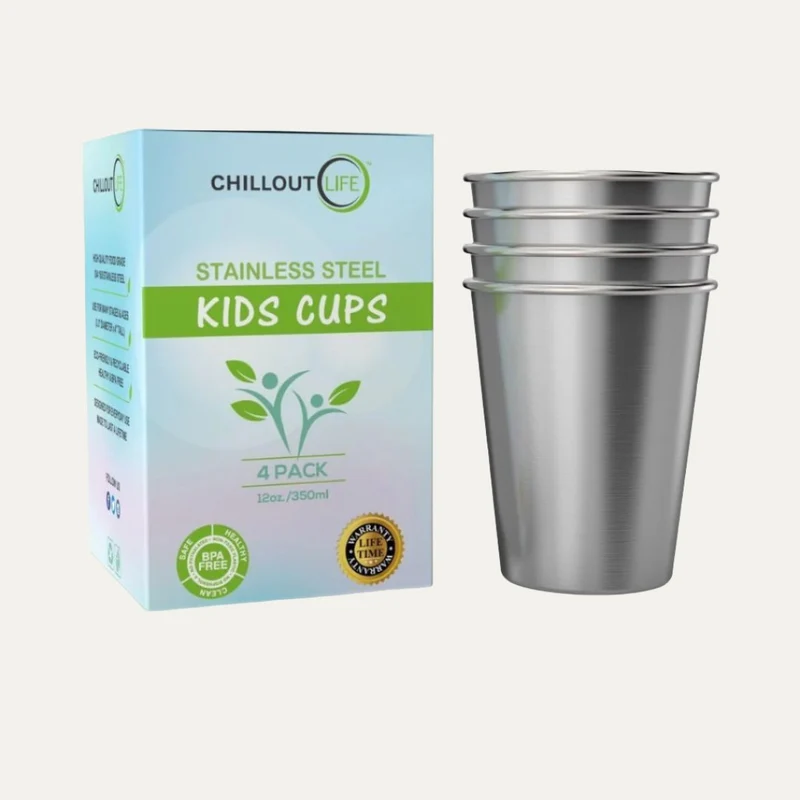 Stainless Steel Cups for Kids and Adult 12 Oz (4-Pack)