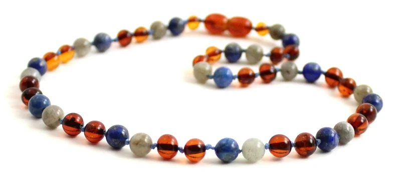 rav halskæde - større børn - poleret cognac-lapis lazuli & labradorite