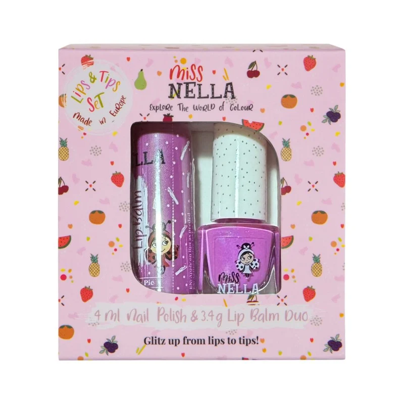 Miss Nella - gaveæske med neglelak og læbepomade - lilla