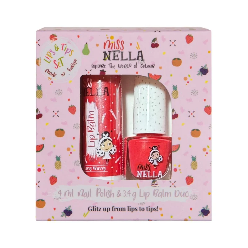 Miss Nella - gaveæske med neglelak og læbepomade - rød