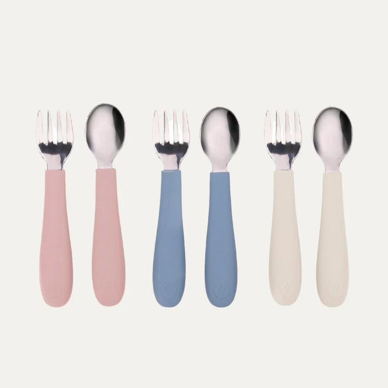 Toddler Utensils, 3 Forks & 3 Spoons, 18/8 Stainless Steel & Food Grade Silicone
