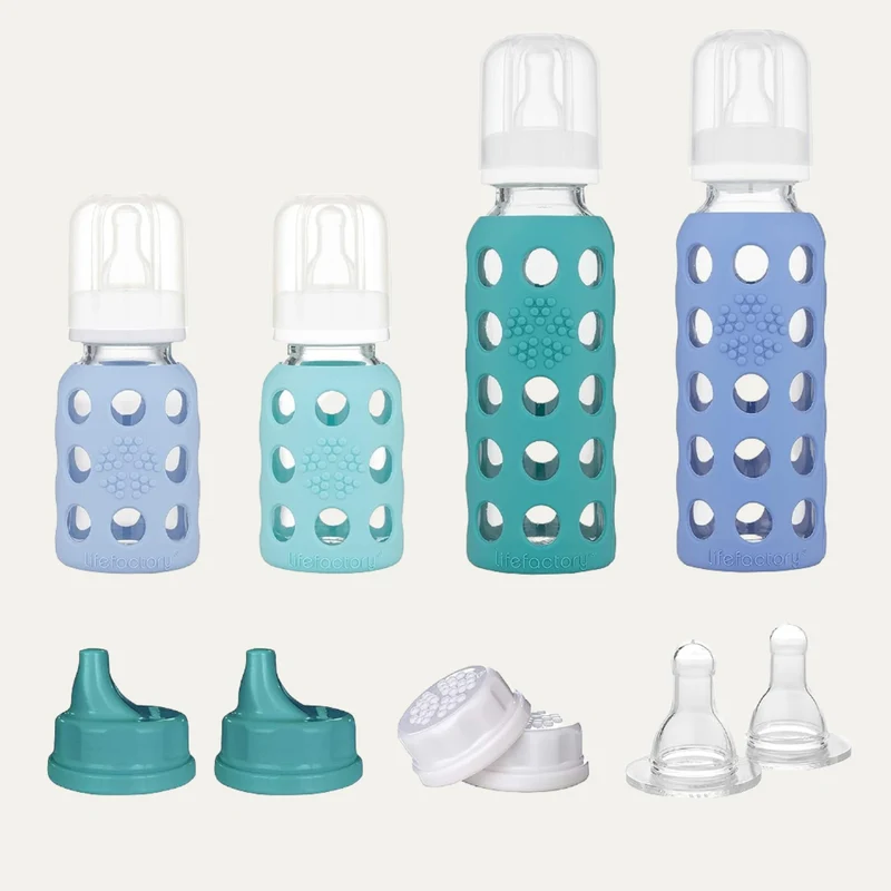 4-Piece Baby Bottle Set with Stage 2 Nipples and Caps