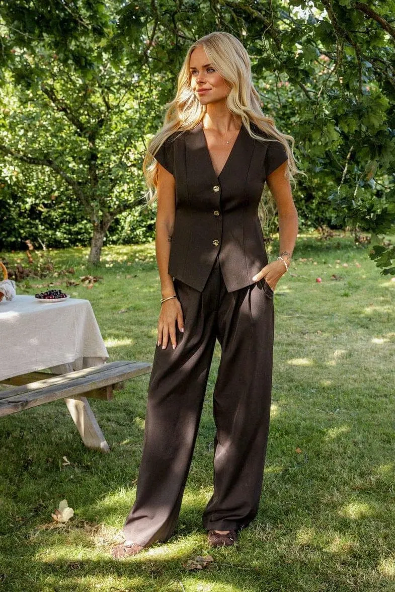 Molly&My x Julie Elgaard - Celina Structure Pants 167306 - 676 - Dark Brown
