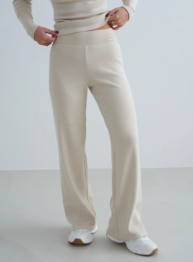 Café Au Lait Ribbed Wool Wide Pants