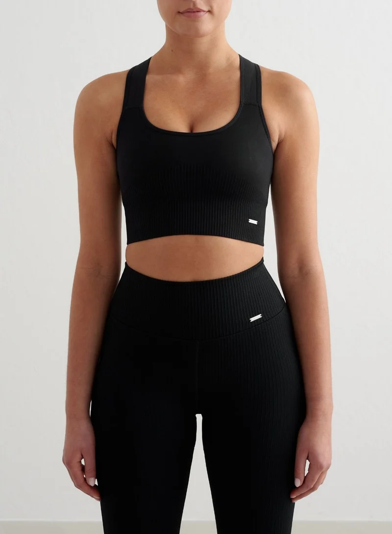 Black Ribbed Seamless High Support Bra