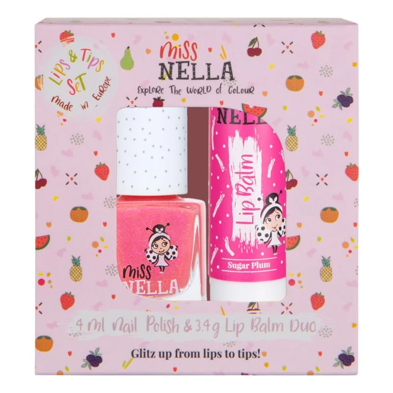 Miss Nella - gaveæske med neglelak og læbepomade - lyserød