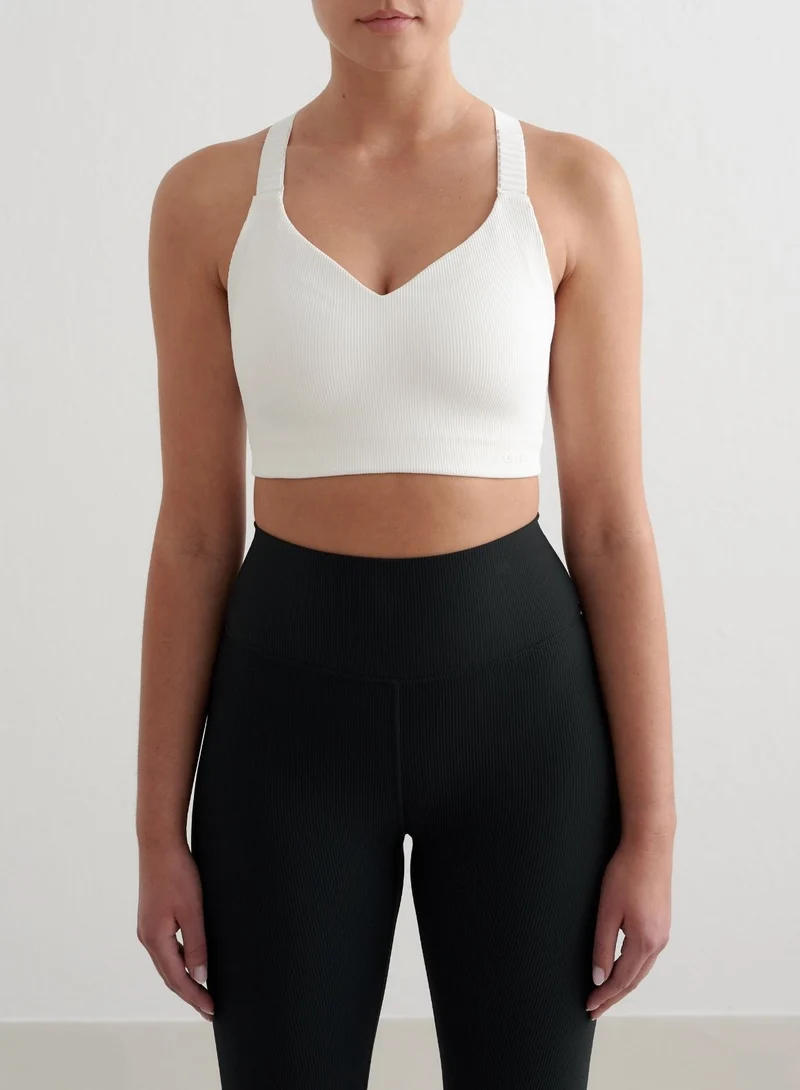 White Ribbed Performance Support Bra
