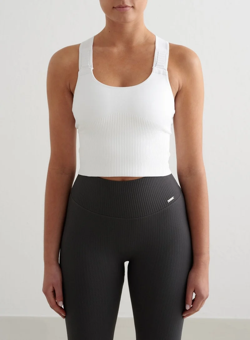 White Ribbed Seamless High Support Bralette