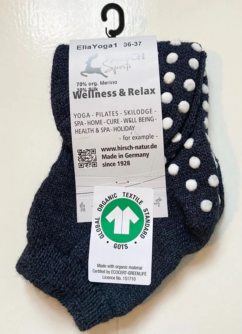 Hirsch Sports - yogasokker med dupper - uld & silke - navy