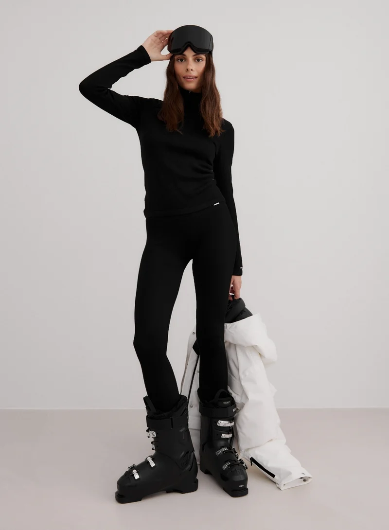 Black Ribbed Wool Leggings