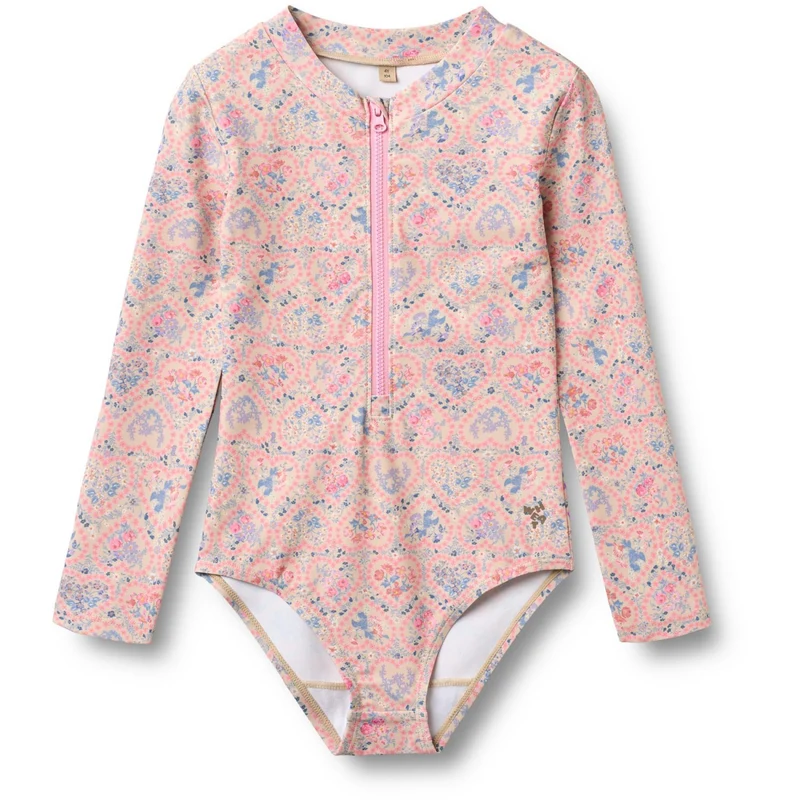 Wheat Pink Heart Flowers Badedrakt L/S Margot