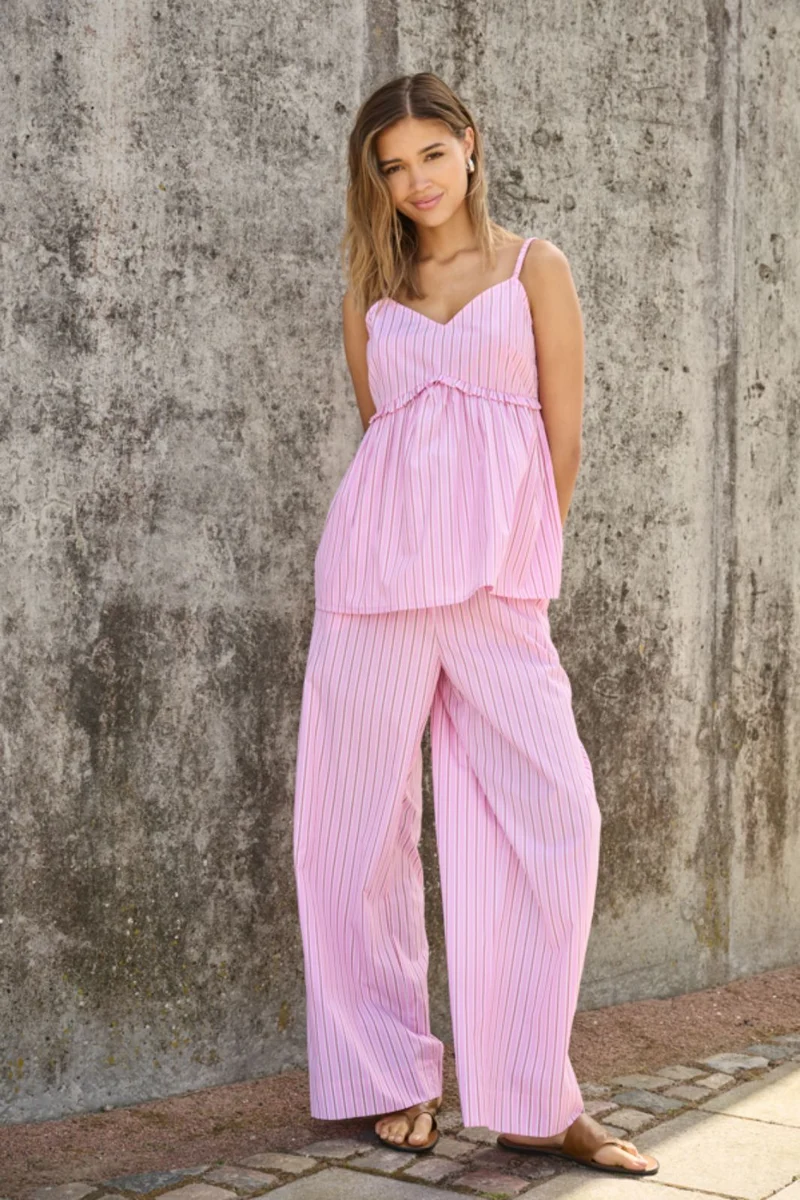 Only - Onlloris Striped Wide Pull Up Pants - 4988487 Lilac Sachet Spiced Apple