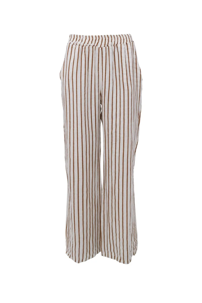 Black Colour - Bcmelina Wide Linen Pant 41114 - Camel Stripe