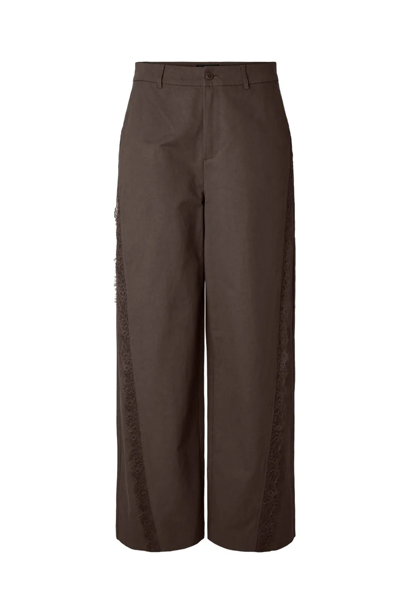 Pieces - Pctea Lace Detail Wide Pant - 5122880 Hot Fudge