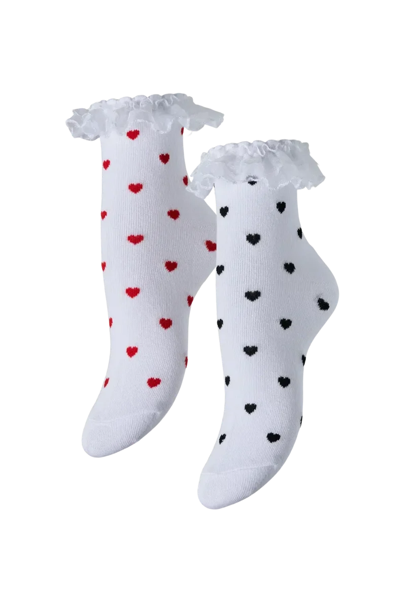 Pieces - Pcjoline Xmas Lace Heart Sock 2 Pack - 4821503 Bright White Red Heart/Black Heart