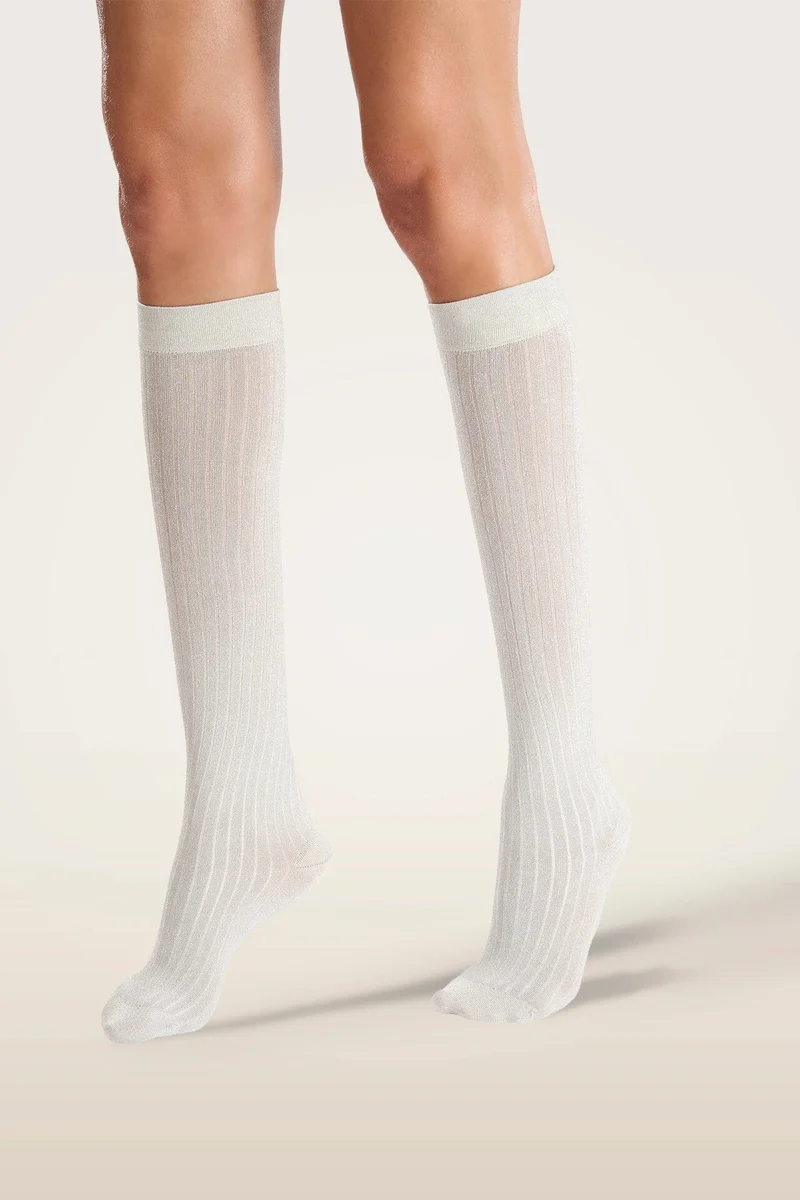 Wolford - Shimmer Rib Knee-highs34427 - 8283 Buttercream/silver