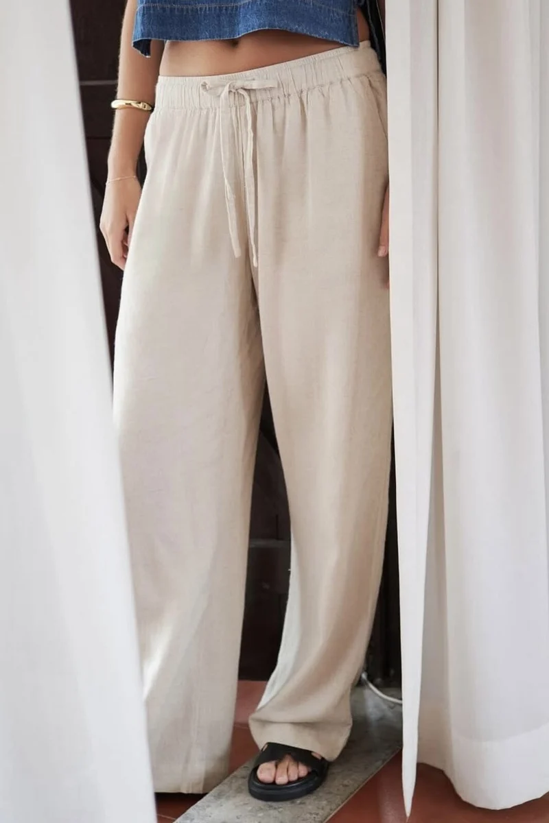 Neo Noir - Sonar Drapy Linen Pants - Natural