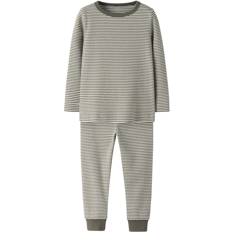 Name It Dusty Olive Y/D Dusty Olive / Jet Stream Nmnnightset Stripe Rib Noos