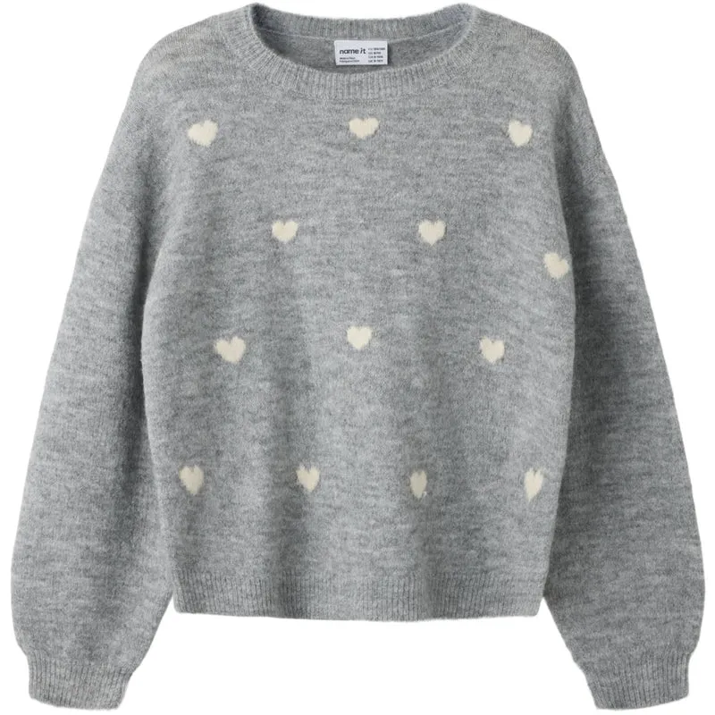 Name It Grey Melange Hearts In Birch Nkfogusse Ls Strikk
