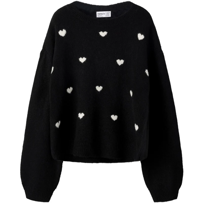 Name It Black Hearts In Birch Nkfogusse Ls Strikk
