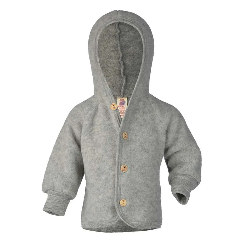 Engel Natur Baby Jacket - Wool Fleece with Hood - Grey Melange