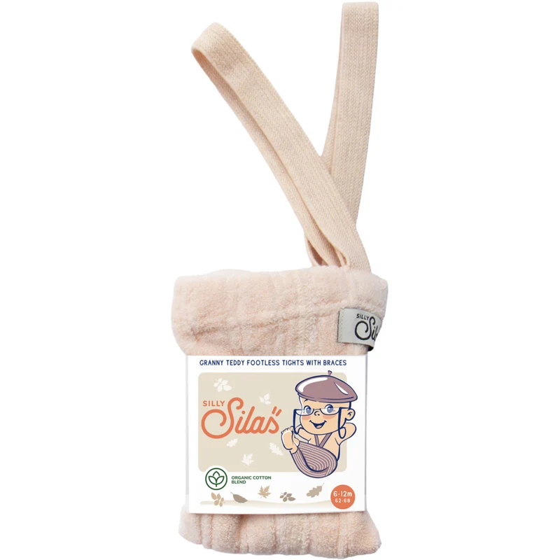 Silly Silas Granny Teddybjørn Footless Strømpebukser Med Braces Silky Peach