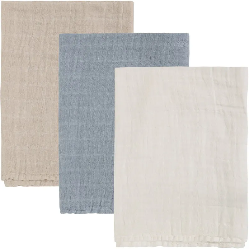 Pippi Ashley Blue Muslin Cloth (3-Pack)