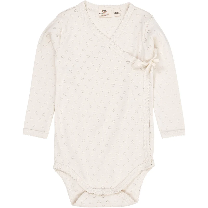 COPENHAGEN COLORS Cream Pointelle Heart Crossover Body Ls