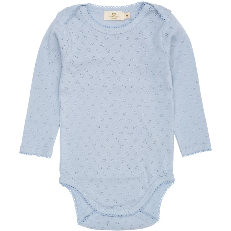 COPENHAGEN COLORS Dusty Blue Pointelle Heart Lapneck Body Ls