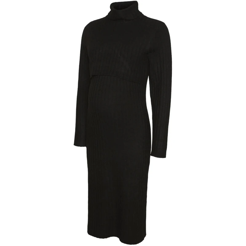 Mama;licious Black Mlsuniva June Ls Strikk Midi Kjole 2F Noos