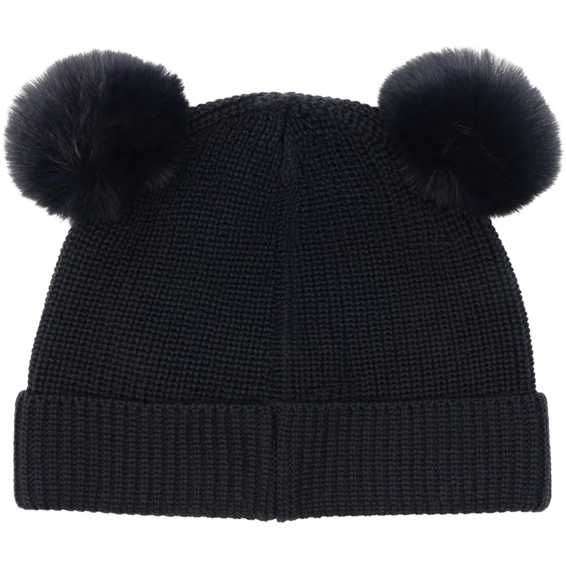Huttelihut Dark Navy Beanie Ull Strikk Pompoms