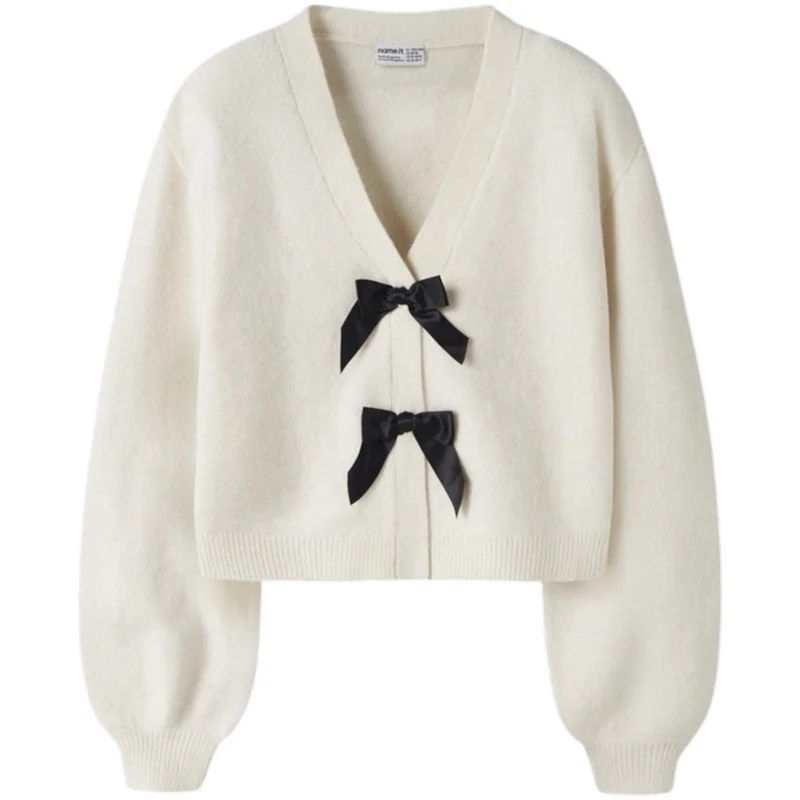Name It Antique White Black Bow Nkfrina Ls Strikk Card Noos
