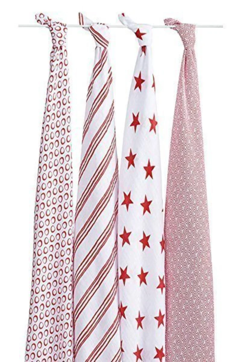 Aden + Anais Classic Cotton Swaddling Blankets, Red Collection