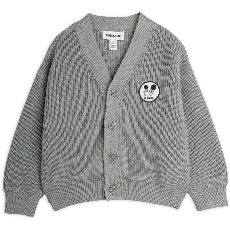 Mini Rodini Grey Melange Ritzratz Patch Strikket Cardigan