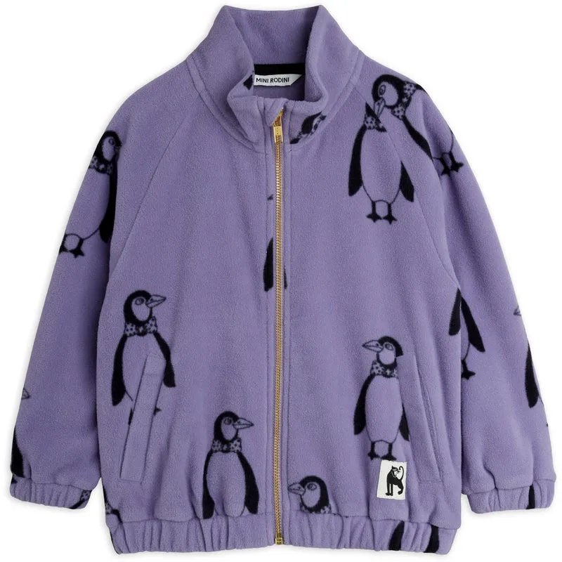Mini Rodini Purple Penguin AOP Fleece Jakke