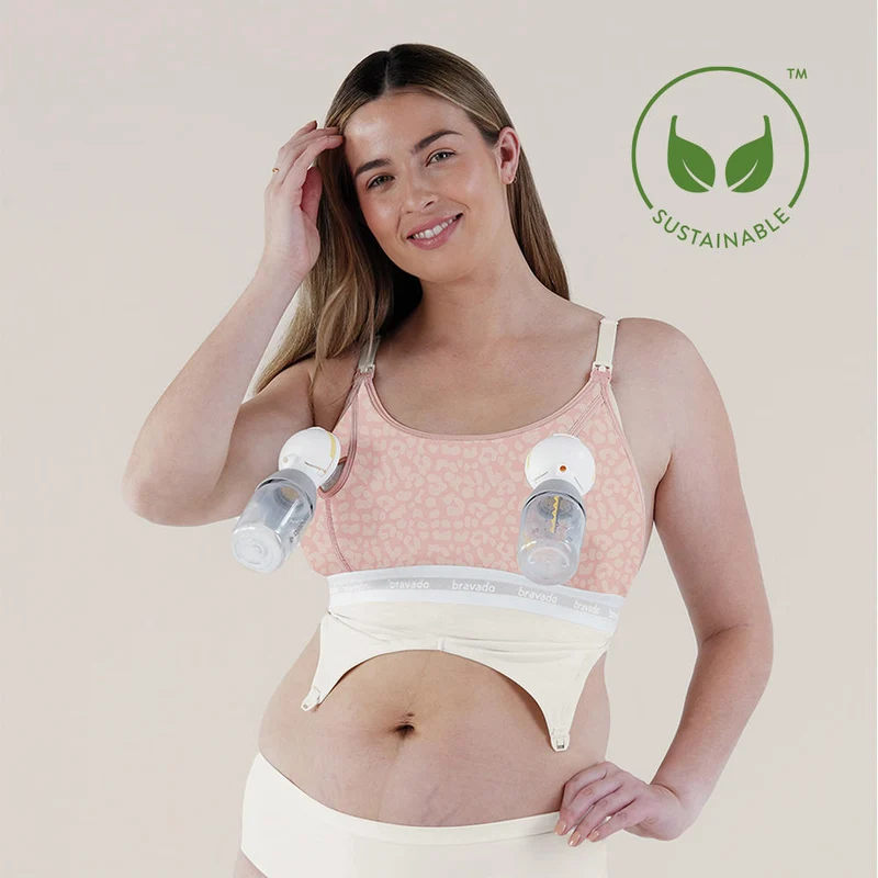 Bravado Clip and Pump Hands Free Nursing Bra Accessory, Pink Leopard