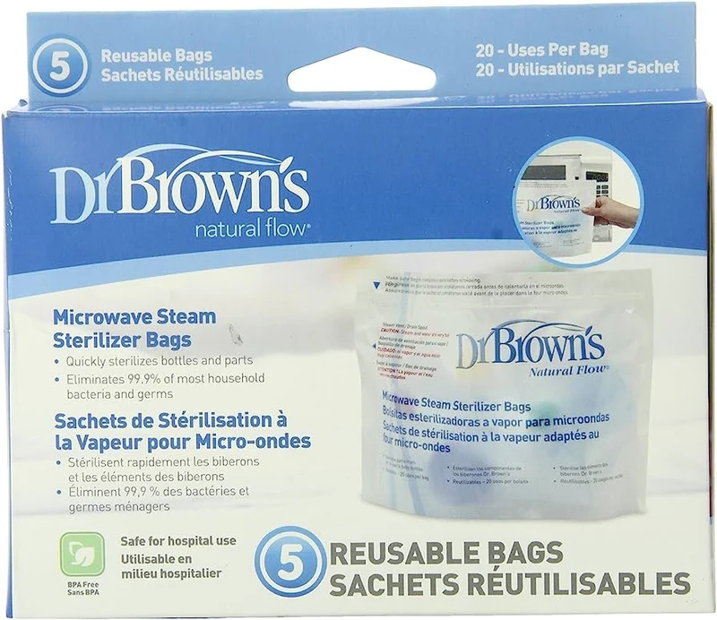 Dr. Brown's Microwave Steam Sterilizer Bags, 5-Pack