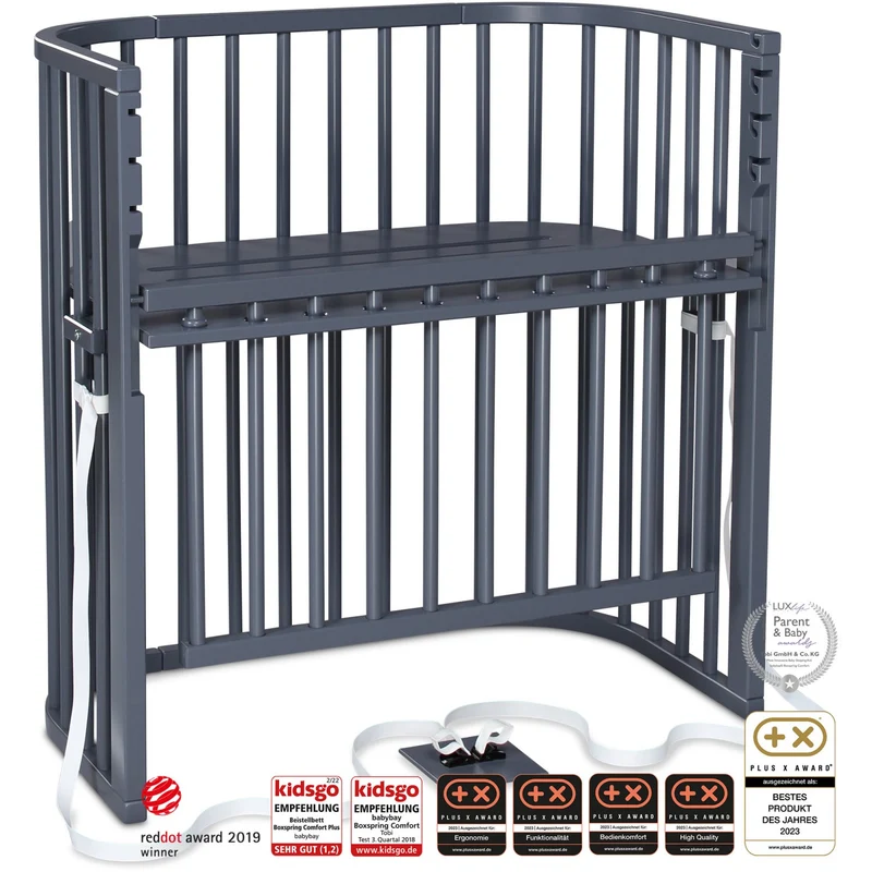 babybay® Grey Varnished Boxspring Comfort Plus Co-sleeper